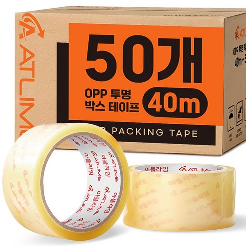 아뜰라임 튼튼한 다용도 포장용 투명 박스 테이프 48mm, 40m, 50개
