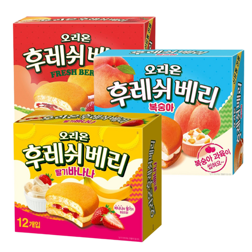 오리온 후레쉬베리 336g/오리온 후레쉬베리 복숭아 336g/오리온 후레쉬베리딸기 바나나 336g, 1set, 336g