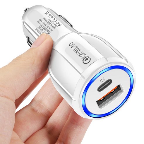 자동차 휴대 전화 충전기 담배 라이터 플러그 듀얼 USB pd 다기능 12-24V, 화이트 (가방)
