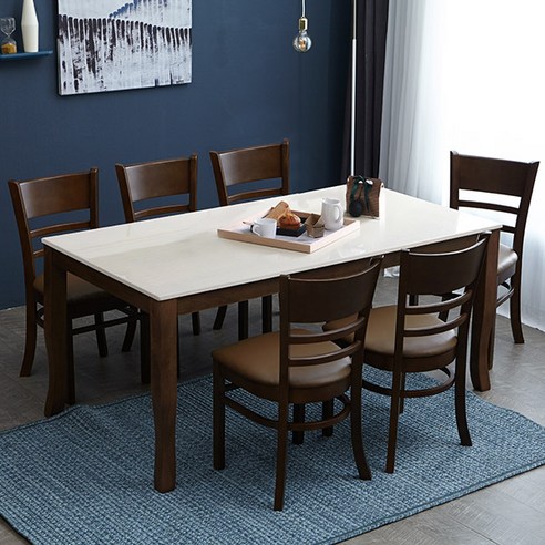 베스트리빙 데미안 캘빈 모카 6인용 화강암 대리석 식탁 테이블 세트/의자6개 3colors, 화이트 마블