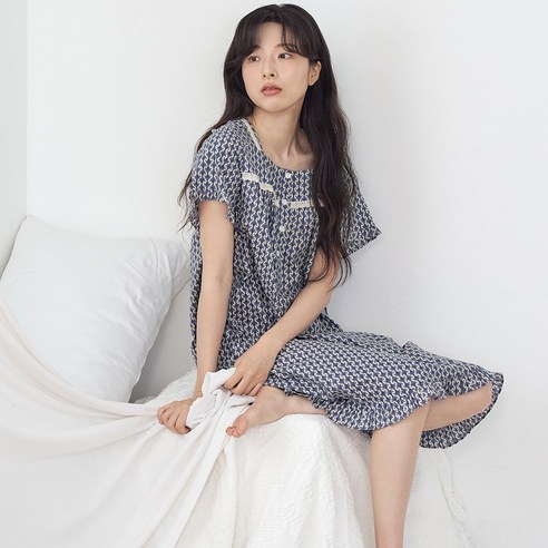 엔틱블루 순면 여성 원피스 - 여름을 시원하게