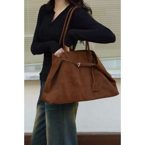 로제 라지 보부상 가방 스웨이드 아이패드 직장인 출근 가죽 텀블러 백 토트백 2024 가을 대용량 빈티지, 브라운/55