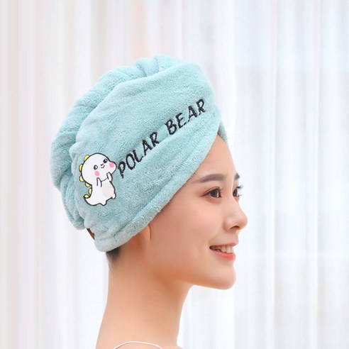 Women Girl Towels Bathroom Microfiber Towel Rapid Drying Hair Towel Magic Shower Cap Lady Quick-Dry, 1, Green dinosaur