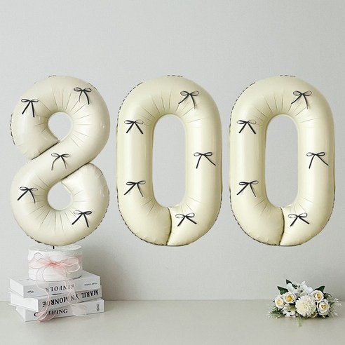 연지마켓 크림 대형 숫자 풍선 리본 기념일 생일, 1개, 크림 800 + 블랙리본