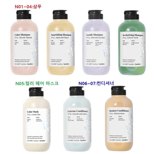 [이탈리아 파마비타 ] 백바 (Backbar) N01~N04 샴푸 & N05 칼라 헤어 마스크 & N06~N07 컨디셔너-250m, 2.너리싱 샴푸(N02) 건조손상모발용, 1개