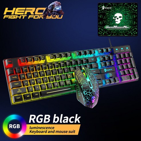 [시요] 기계적 느낌 게이밍 키보드 마우스 콤보 인체 공학적 매직 RGB 백라이트 키보드 마우스 게임용 노트북 PC 게이머 컴퓨터 세트, black RGB, 하나, 하나