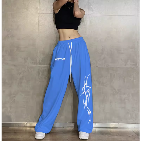 루트엑스 댄스복 MIYAGE 스트레이트 와이드 코튼 루즈핏 힙합 팬츠, 아쿠아(고급원단)