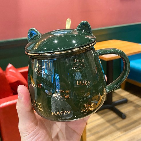 DFMEI 크리에이티브 트렌드 귀여운 고양이 퓨어 칼라 머그잔 개인별 물컵 웨딩 파트너수례 도자기 컵, DFMEI 녹색_500ML