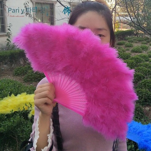 깃털 팬 깃털 팬 공주 팬 골동품 접는 팬 공연 라이브 컬러 깃털 팬 보풀 팬, 21로즈 레드46*26cm