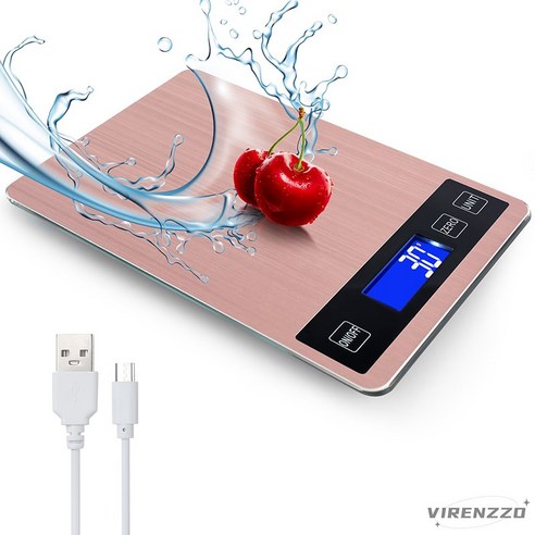 VIRENZZO 주방저울 USB 충전 전자저울 1g부터 최대 5kg/15kg 다양한 활용성 베이킹 저울 계량, 15kg, 분홍색