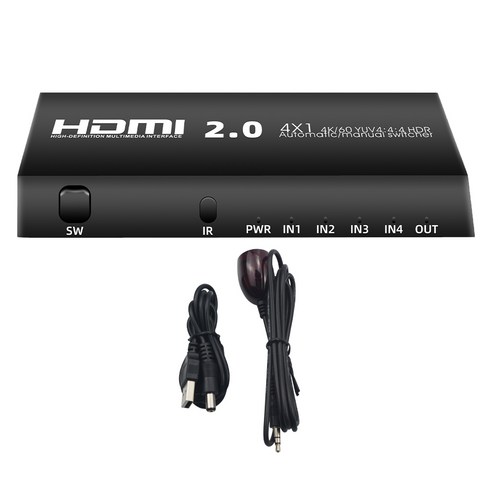 노 브랜드 4X1 HDMI 스위치 4K 60Hz 4 포트 박스 IR 수신기 in 1 Out 스위처 Sele, 18cm