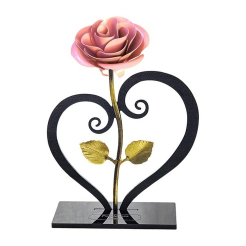 장미 꽃 하트 모양의 스탠드 장식 인공 꽃 장식 홈 장식 결혼 선물, 분홍, 아크릴