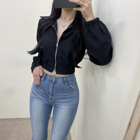 VANANA2 여성용 밑단 밴딩 투웨이 양지퍼 포켓 아노락 바람막이 크롭 아노락 자켓