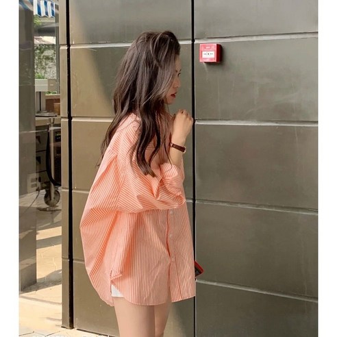 KORELAN 가을 빈티지 홍콩 캐주얼 스트라이프 셔츠