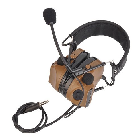 사냥 군용 라디오 공항용 마이크가 있는 접이식 전자 헤드폰 이어폰, 125x110x100mm, ABS, 브라운