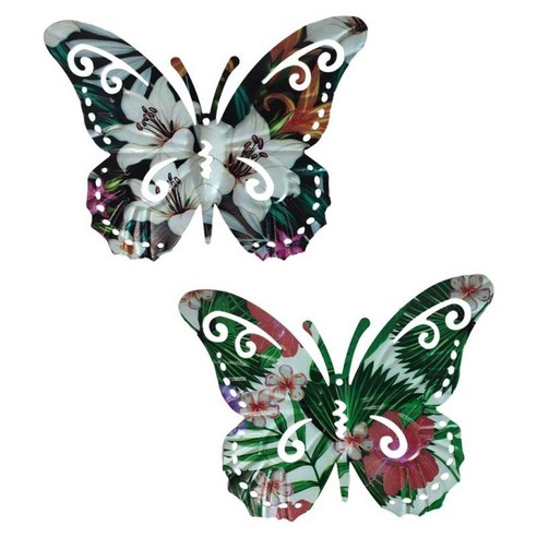 실내 야외 정원 안뜰에 대한 2x 다채로운 나비 벽 장식, 철, 화려한