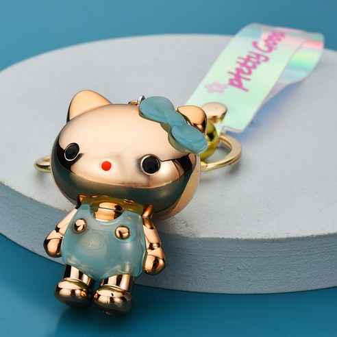워안 아크릴 현채kt 고양이 열쇠고리 액세서리 귀여운 가방 열쇠 액세서리 액세서리 인형 열쇠고리, 금색