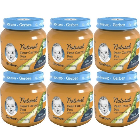 거버 비타민 C 어린이 과일퓨레 113g, 6개, 배+당근+콩(Pear + Carrot + Pea)