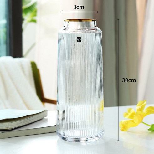 DFMEI 라이트노르딕유리화병수양화건화투명화병화기 거실 세팅, DFMEI 200 세로 스트라이프 빅 사이즈골드(투명색