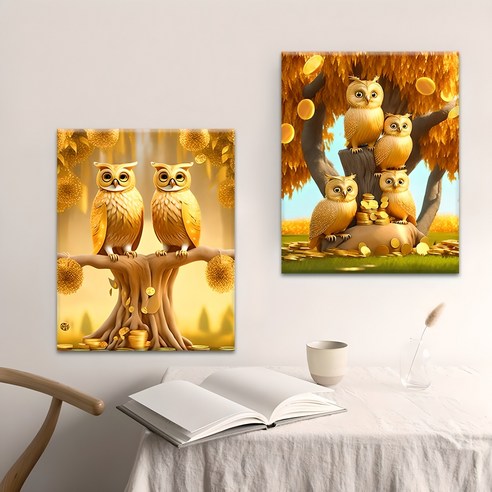 파센 2P 액자 보석십자수 캔버스형 DIY 키트 40 x 50 cm, FN128.골드 부엉이, 1세트