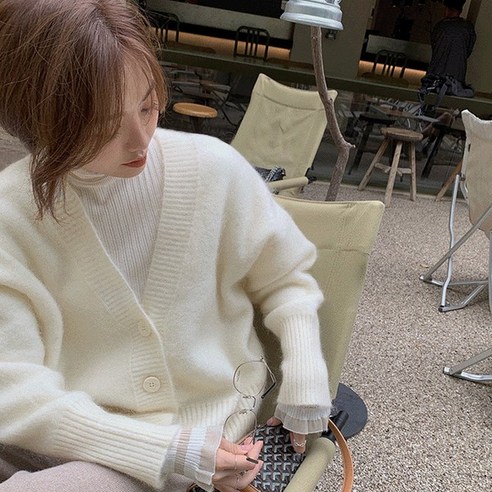 더블 브이넥 니트 데일리 여성 가디건 간절기 브이넥
