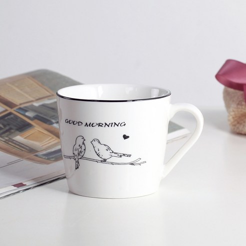 DFMEI.커피 잔.Mug cup크리에이티브 세라믹 머그잔 트렌드 커플 물컵 가정용 커피잔 남녀 찻잔 아침식사 잔입니다., 200ml., DFMEI.밝은 흰색 - 새
