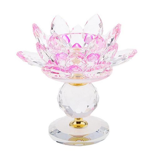 불교 연꽃 꽃 유리 Tealight 캔들 홀더 촛대 삽화 공예품, 핑크, 크리스탈, 인도/남아시아