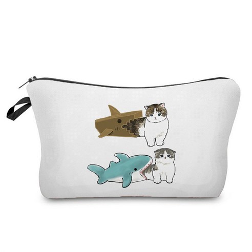 아이디어 귀여운 고양이 상어복 착용 파우치 상어와 고양이 여행 세면 수납가방, hz2673