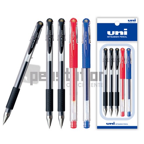 uni 시그노 볼펜 UM-151 0.38mm 흑색/청색/적색 5개 세트, 0.38mm 블랙 3개+레드 1개+블루 1개 세트