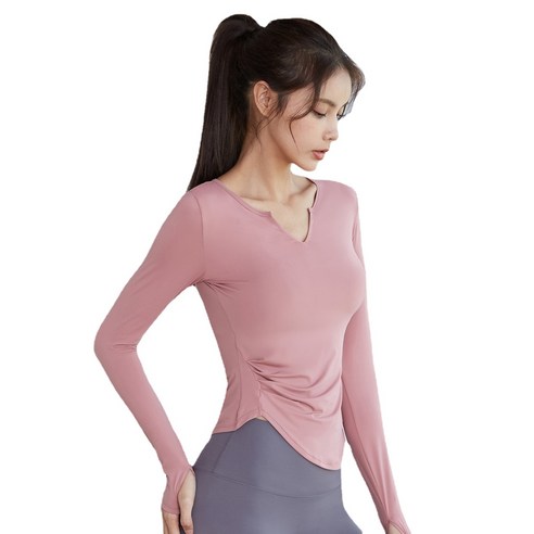 요가복 저고리 여성 슬림핏 날씬해 보이는 헬스복 긴팔 브이넥 섹시 속건운동 달리기 티셔츠