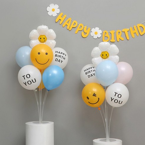   [PNB UNI.T] Balloon Stand 2 Mouth Collection Smile Wink Daisy Brown Birthday Confetti Balloon Holder, 06) Balloon Stand 2 Mouths-Smile Daisy Birthday Wink Blue