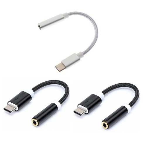 3 Pcs USB-C 유형 C ~ 3.5mm 헤드폰 잭 어댑터 이어폰 오디오 케이블, 설명한대로, 블랙+실버, 설명한대로