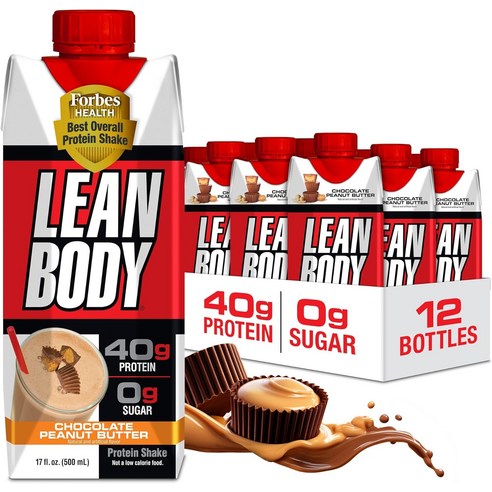 Lean Body 린 바디 음료 식물성 비건 바닐라 캐러멜 단백질 쉐이크, 초콜릿 땅콩 버터, 17 Fl Oz(12팩), 1개, 500ml