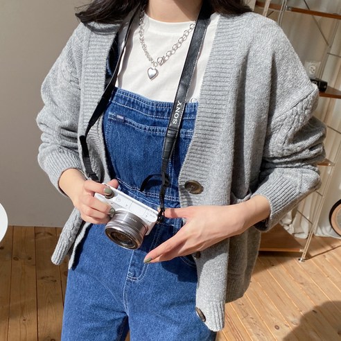 아모르데이 여성용 베이직 데일리 브이넥 꽈배기 포켓 니트 가디건