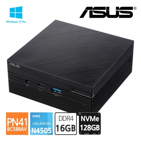 에이수스 ASUS 미니PC PN41-BC588AV N4505 Win11 Pro [ RAM16GB / NVMe128GB ] 4K HDMI, 단품, 16GB