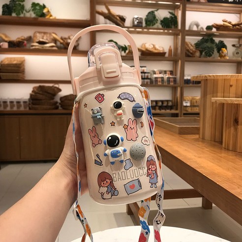 smy크리 에이 티브 귀여운 간단한 유행 소녀 심장 대용량 스테인레스 스틸 절연 컵 학생 휴대용 주전자, 색깔2