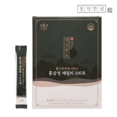 정직한삼 활기찬하루 6년근 홍삼정 데일리 100포, 100회분, 1개