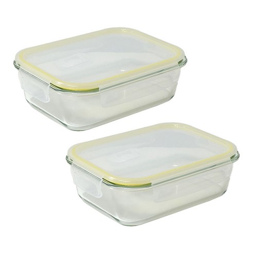 감성리빙 사각용기 옐로우에디션 정사각 직사각 밀폐용기, 1.000ml x 2개입, 2개