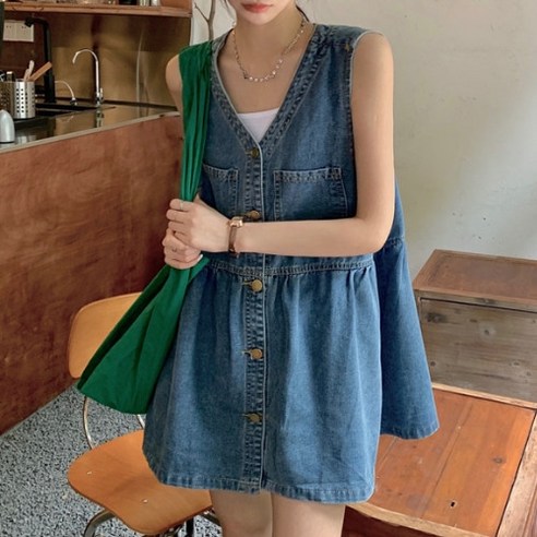 안녕릴리 여성 미니 브이넥 멜빵 데님 슬립 원피스 청원피스 안녕릴리 여성 미니 브이넥 멜빵 데님 슬립 원피스 청원피스