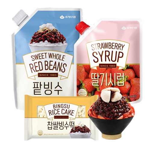 [화과방] 팥빙수(파우치형) 딸기 빙수세트1 (팥빙수1kg 딸기시럽 찹쌀빙수떡), 1개 옛날빙수