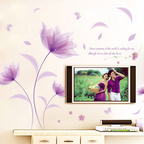 FULE 다채로운 벽 스티커 벽 스티커 제조 업체 도매 새로운 보라색 바람 꽃 침실 거실 이동식 장식 벽 스티커 XL8190, 60*90CM