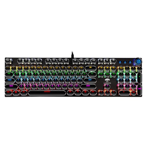 Xzante Leaven K990 기계식 게임용 키보드 펑크 RGB LED 레인보우 백라이트 유선 키보드(Windows PC용 손잡이 포함)(검정), 검은 색, 전기도금+금속