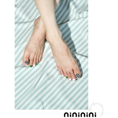 nininini 굽지않는 완전경화 젤페디 스티커 36p 10종, 블랙 체크, 1개