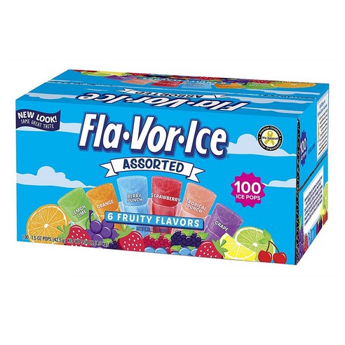 Fla-Vor-Ice 프리저 아이스 바 100개입 어솔티드 Fla-Vor-Ice Giant Popsicles Variety Pack of Jumbo Freezer Bars, 42.5g