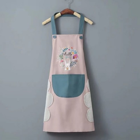 ZZJJC 앞치마 여자 주방 방수 방유 가정용 손 닦기 패션 요리 작업 여성 세트소매, [손 닦기] 핑크