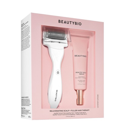 BeautyBio 리쥬버네이팅 두피+풍성한 헤어 테라피 세트(0.3mm), 두피 도구 + 세럼 세트