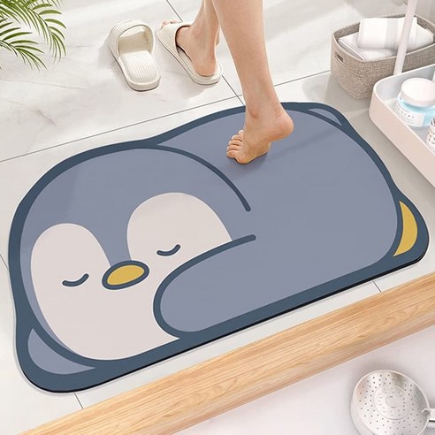 귀여운 캐릭터 규조토 주방 매트, 펭귄