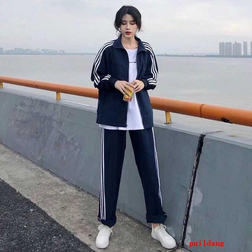 봄과 가을 느슨한 레저 달리기 운동복 투피스 세트