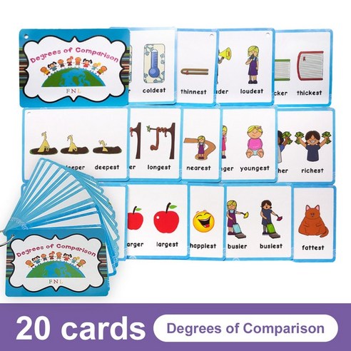 영어 문법 플래시 카드 복수 동사 시제 동의어 반의어 어휘 영어 카드, Degree of comparison