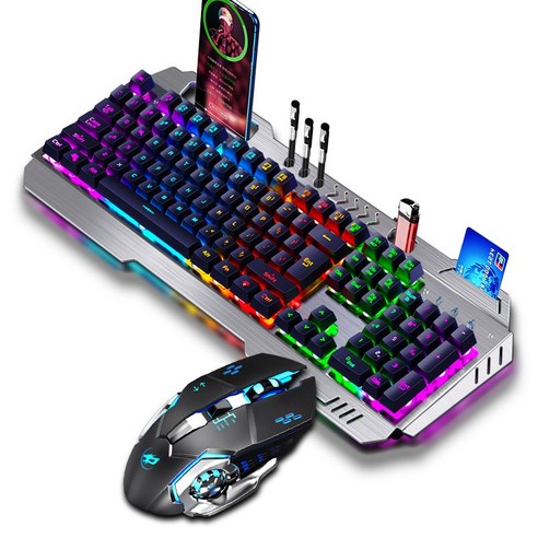 Keyxgsul K670 K3 계식 게임용 키보드 및 마우스 콤보 세트 다색 백라이트 효과 PS4 / Xbox One/Windows적용하다, 혼광, 메탈블랙, 무선